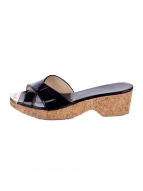Jimmy Choo Black Patent Leather Wedge Sandals